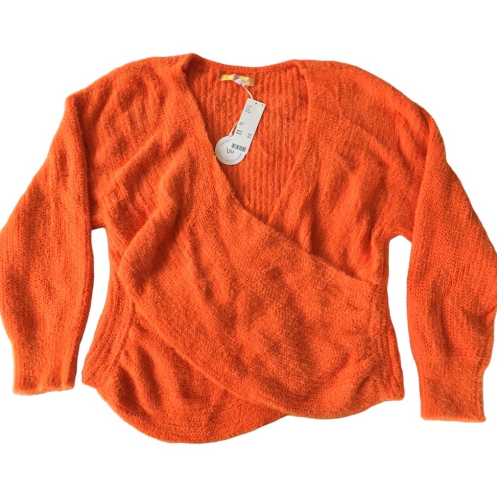 NWT Urban Outfitters Fuzzy Orange Sweater XXL Slouchy Off The Shoulder Deep V